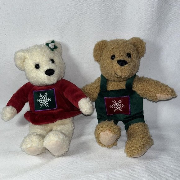 VTG Hallmark Kiss Kiss Mistletoe Plush Teddy Bears Magnetic Noses Christmas - Picture 3 of 14